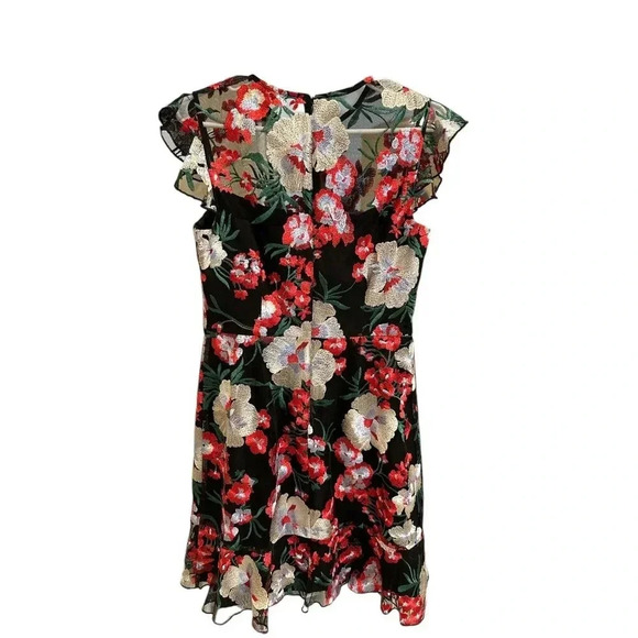 Donna Morgan Sheer Top Embroidered Floral Cocktail Dress Size 6, Pre-Owned - Picture 5 of 8